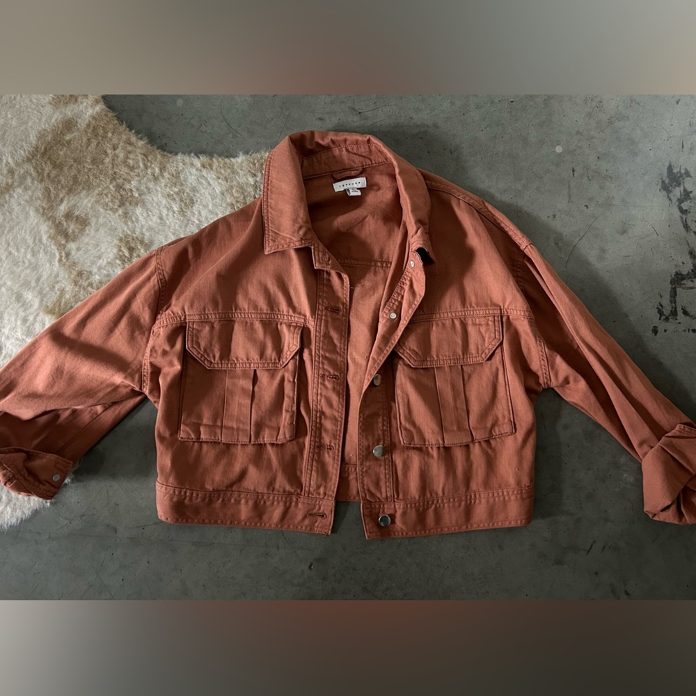 Topshop cropped burnt orange jacket, size 8-10, worn once